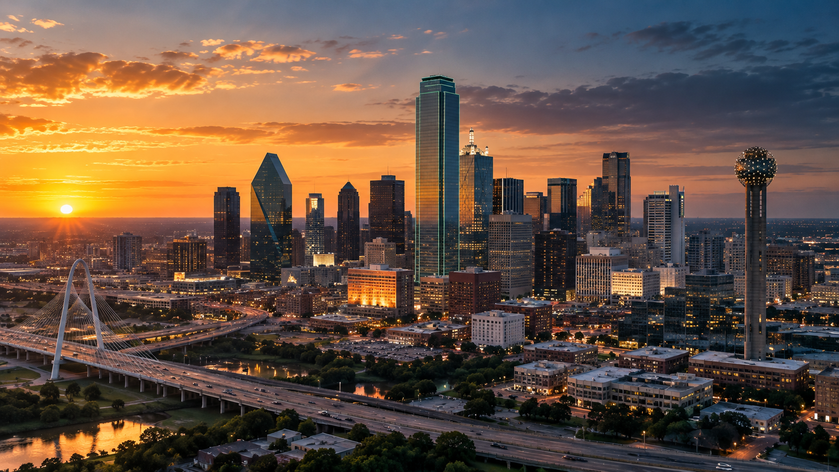 Skyline de Dallas ao entardecer